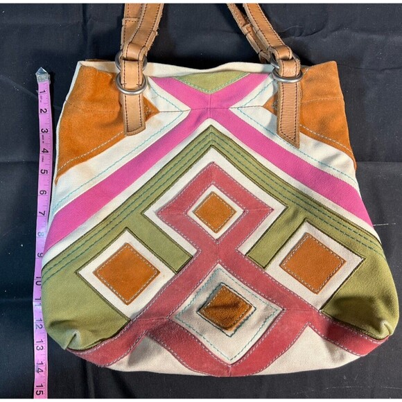 FOSSIL JESSE IVORY,OLIVE‎ GREEN,PINK FAB EMBELLISHED TOTE,SHOULDER HANDBAG,PURSE - Picture 14 of 15